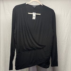 Express Black Draped Long Sleeve Blouse